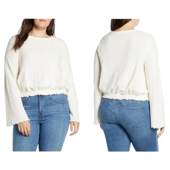 Madewell Tops - Madewell Womens Top Smocked Bell Sleeve Cream Knit Elastic Waist Blouse Size S